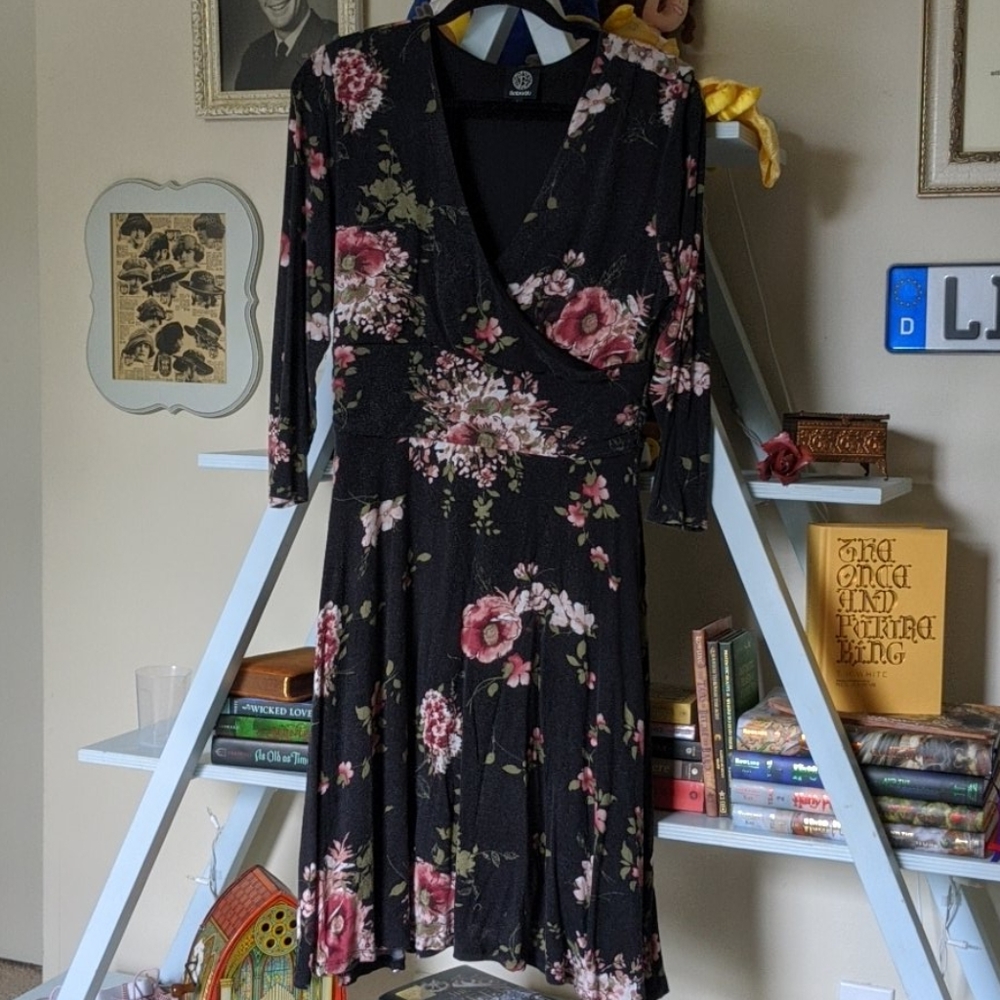 Bobeau Floral Stretch Knit Dress Large